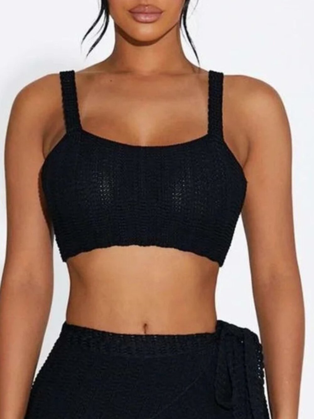 Naked Wardrobe Tied Up in Crochet Bustier Top Black Cropped Beachy Size S NWT